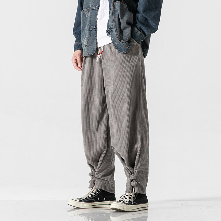 Pantalon droit en coton uni, coupe boutonnée, poches, motif Buddha Stones, automne-hiver - image 8