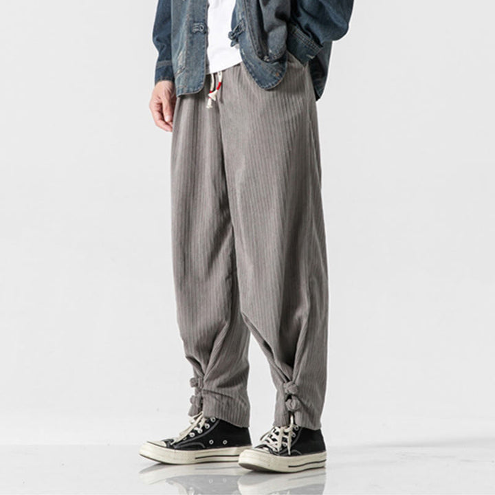 Pantalon droit en coton uni, coupe boutonnée, poches, motif Buddha Stones, automne-hiver - image 2