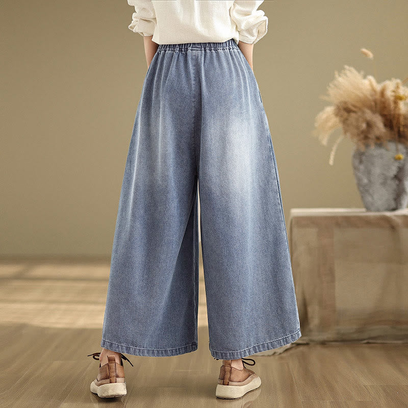 Pantalon large taille haute pour femme avec poches, style vintage effet vieilli, motif Buddha Stones Fall - image 1