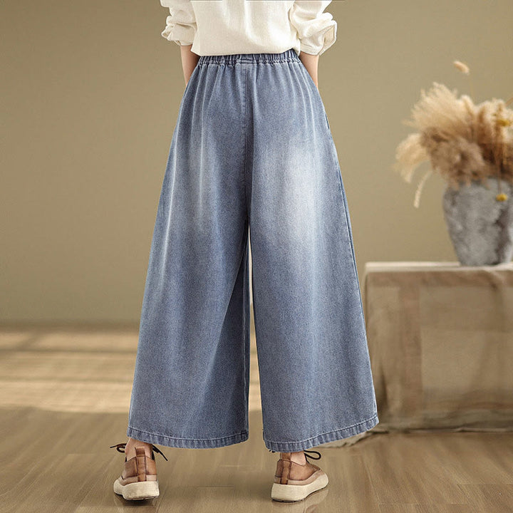 Pantalon large taille haute pour femme avec poches, style vintage effet vieilli, motif Buddha Stones Fall - image 1
