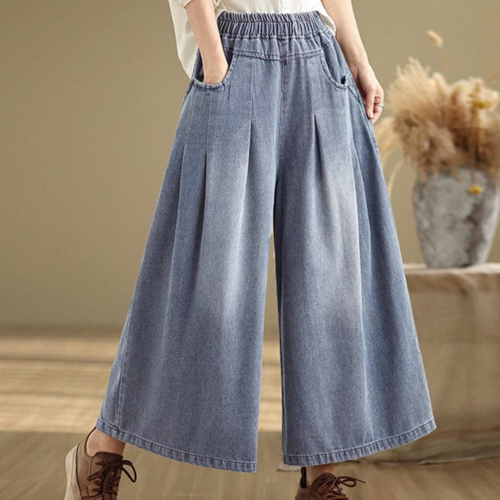 Pantalon large taille haute pour femme avec poches, style vintage effet vieilli, motif Buddha Stones Fall - image 5