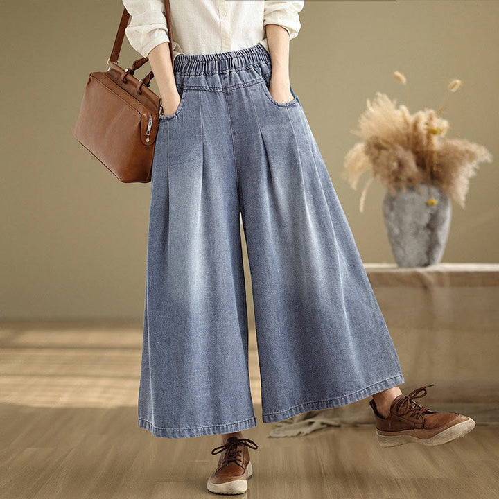 Pantalon large taille haute pour femme avec poches, style vintage effet vieilli, motif Buddha Stones Fall - image 2