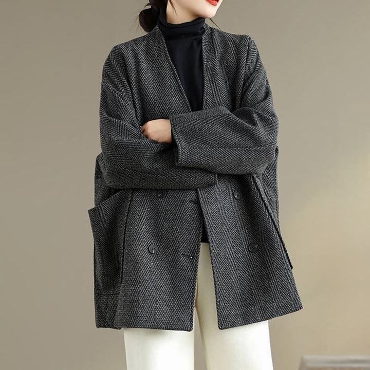 Manteau femme à rayures, col en V, manches longues, en coton, avec poches , Buddha Stones - image 3