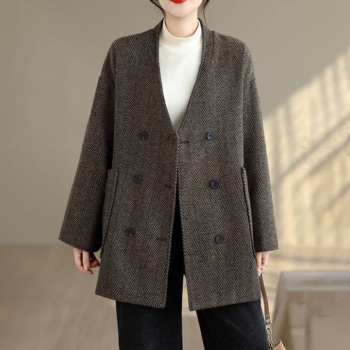 Manteau femme à rayures, col en V, manches longues, en coton, avec poches , Buddha Stones - image 11