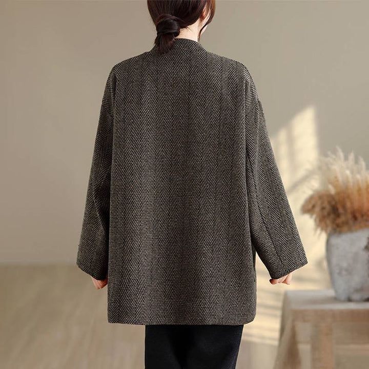 Manteau femme à rayures, col en V, manches longues, en coton, avec poches , Buddha Stones - image 16