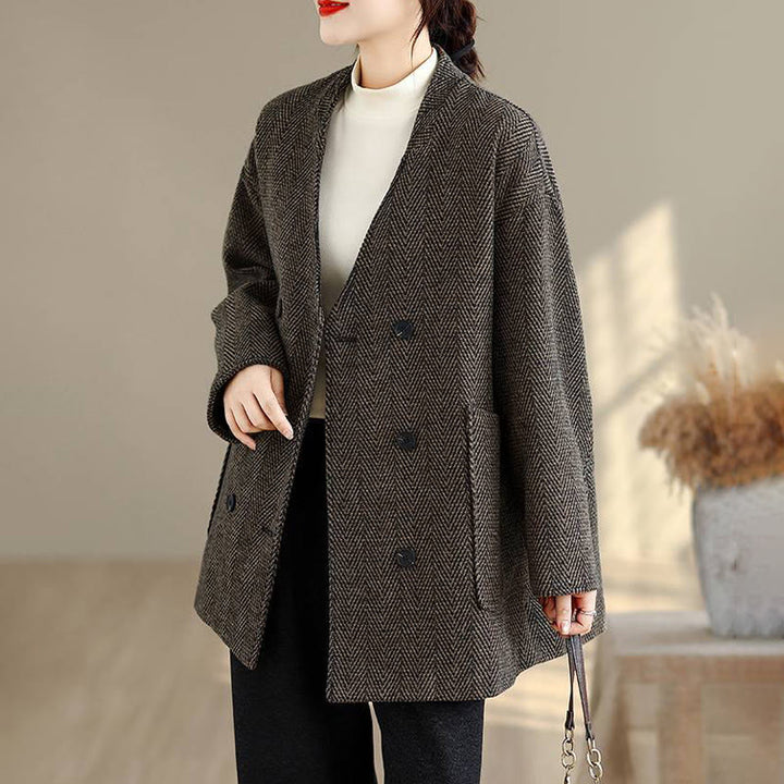 Manteau femme à rayures, col en V, manches longues, en coton, avec poches , Buddha Stones - image 15