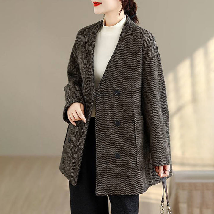 Manteau femme à rayures, col en V, manches longues, en coton, avec poches , Buddha Stones - image 14