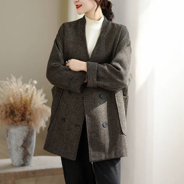 Manteau femme à rayures, col en V, manches longues, en coton, avec poches , Buddha Stones - image 13