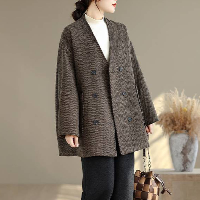 Manteau femme à rayures, col en V, manches longues, en coton, avec poches , Buddha Stones - image 12