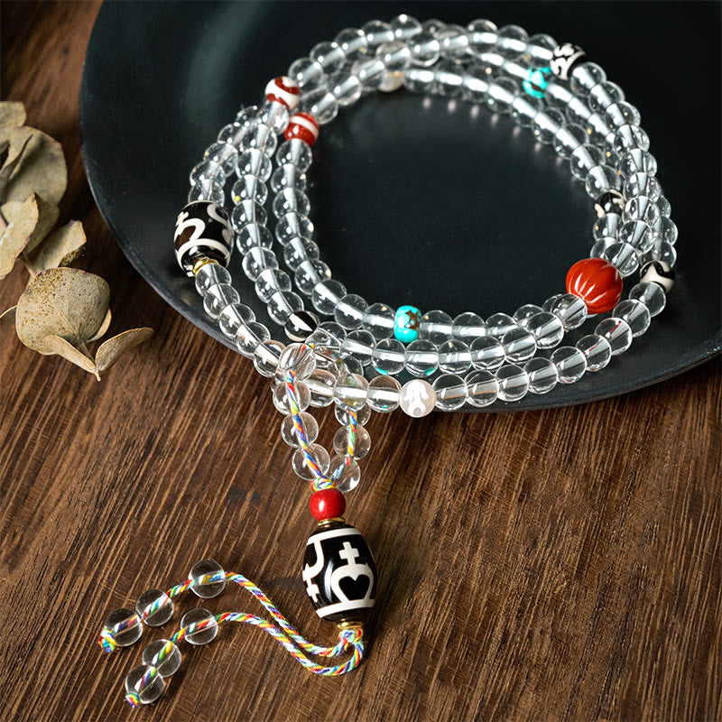 Buddha Stones 108 perles Liuli cristal Dzi perle Agate bénédictions gland Mala - Perle Dzi en forme de vase - 6 mm - image 0