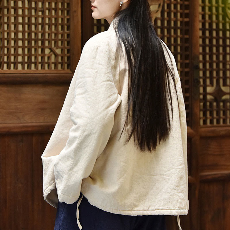 Veste femme en coton épais uni à manches longues et col en biais, motif Buddha Stones  - image 4