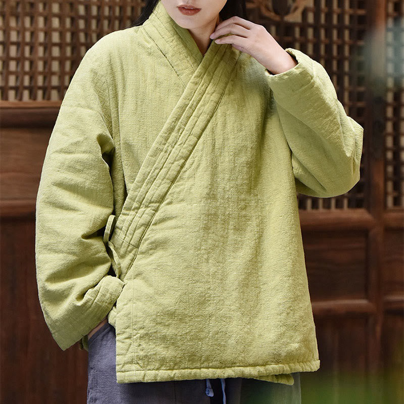 Veste femme en coton épais uni à manches longues et col en biais, motif Buddha Stones  - image 6