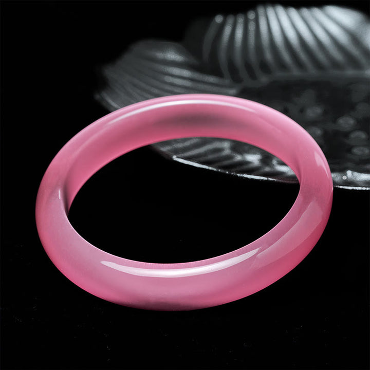 Bracelet jonc de paix et d'amour en pierre œil-de-chat rose et Buddha Stones - image 3