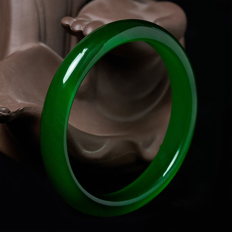 Bracelet jonc fin en pierre œil-de-chat verte de Buddha Stones, soulage le stress et apporte la richesse - image 1