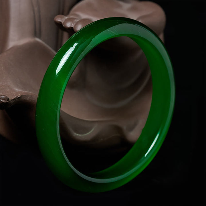 Bracelet jonc fin en pierre œil-de-chat verte de Buddha Stones, soulage le stress et apporte la richesse - image 1