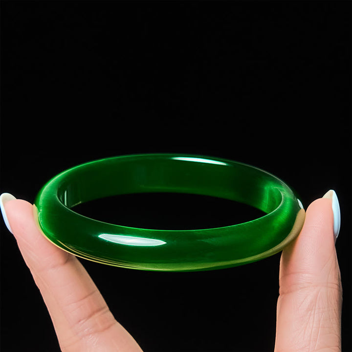 Bracelet jonc fin en pierre œil-de-chat verte de Buddha Stones, soulage le stress et apporte la richesse - Œil de chat vert (Confiance ♥ Richesse) - 64 mm - image 0
