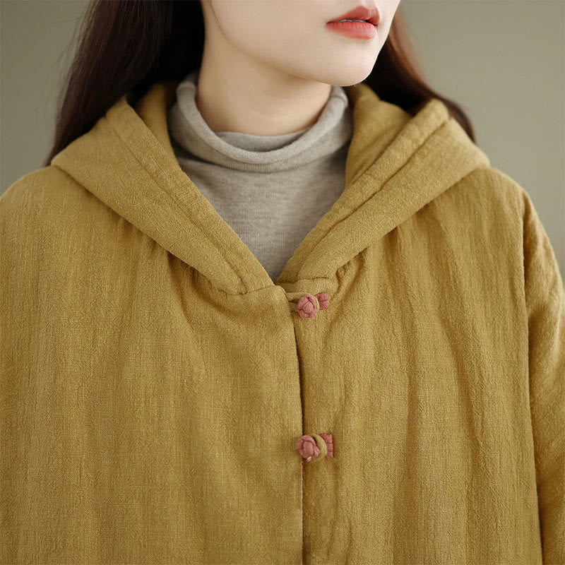Veste femme en coton épais uni à manches longues et poches, ornée de boutons grenouille et de Buddha Stones. - image 7