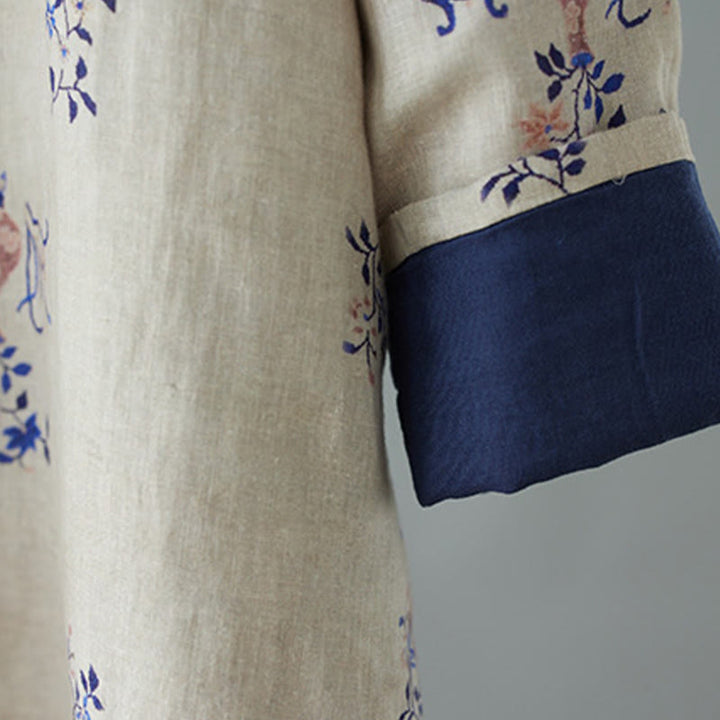 Robe midi en coton à manches longues et col rond, ornée de Buddha Stones , col montant et boutons brandebourg. - image 3