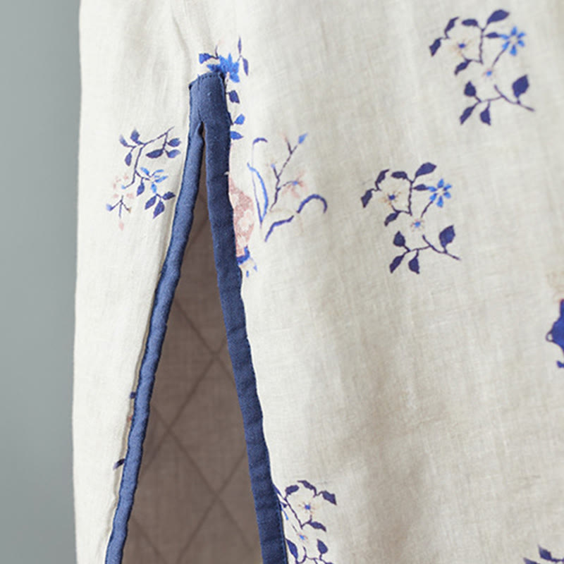 Robe midi en coton à manches longues et col rond, ornée de Buddha Stones , col montant et boutons brandebourg. - image 5