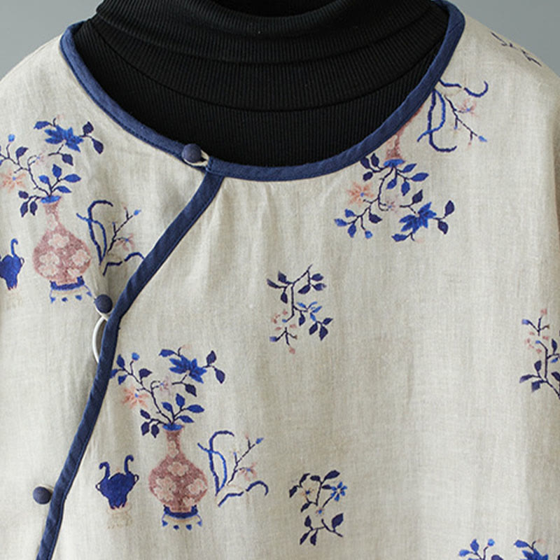 Robe midi en coton à manches longues et col rond, ornée de Buddha Stones , col montant et boutons brandebourg. - image 2