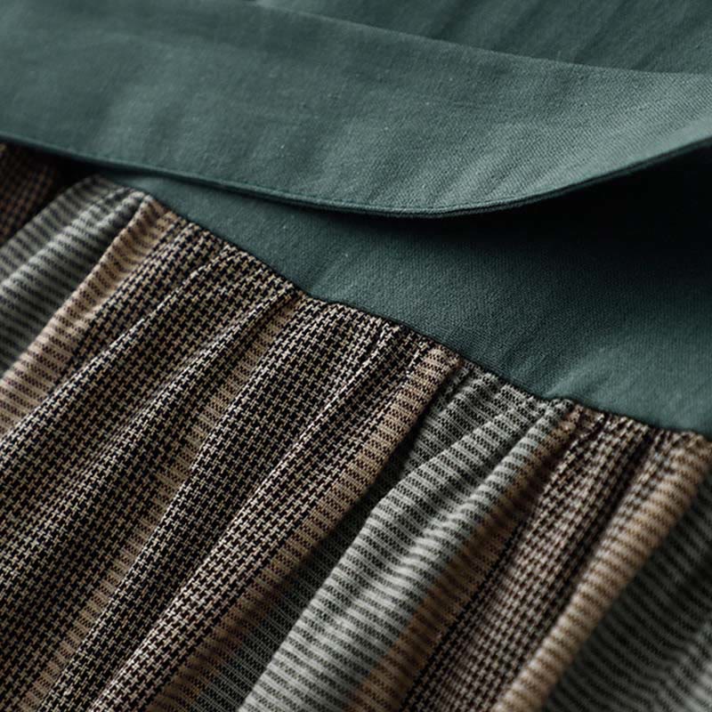 Robe midi en coton à manches longues et poches, ornée d'un revers en forme de Buddha Stones et de blocs de couleur. - image 6