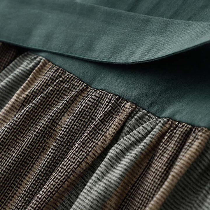 Robe midi en coton à manches longues et poches, ornée d'un revers en forme de Buddha Stones et de blocs de couleur. - image 6