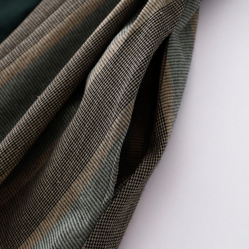 Robe midi en coton à manches longues et poches, ornée d'un revers en forme de Buddha Stones et de blocs de couleur. - image 10