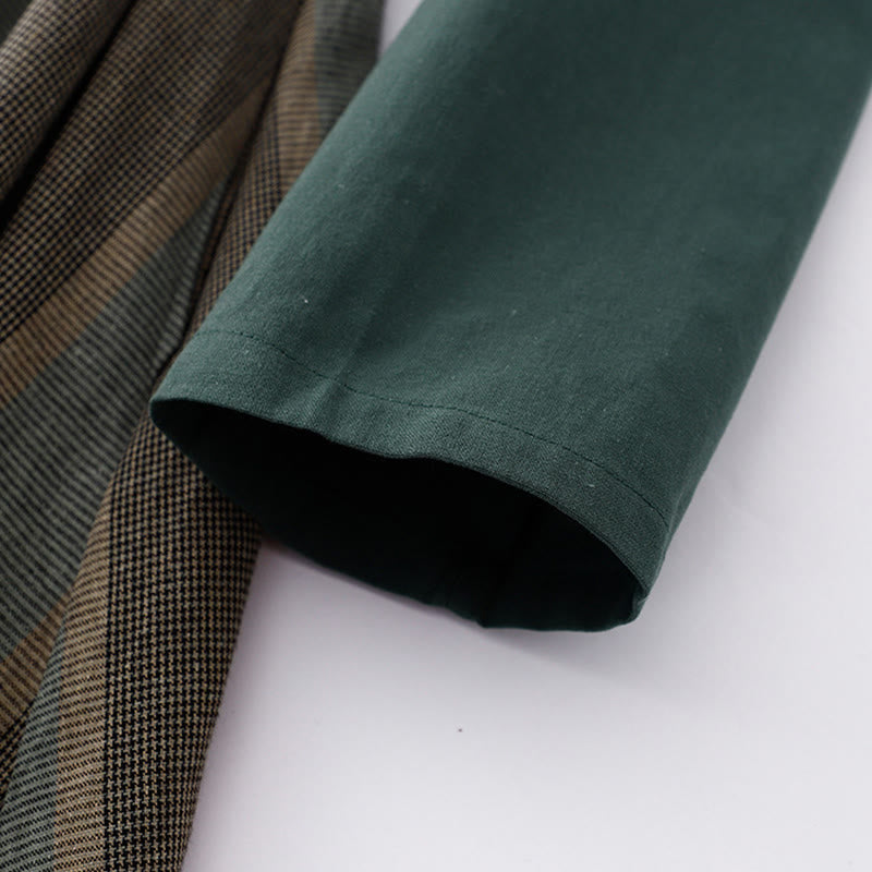 Robe midi en coton à manches longues et poches, ornée d'un revers en forme de Buddha Stones et de blocs de couleur. - image 5