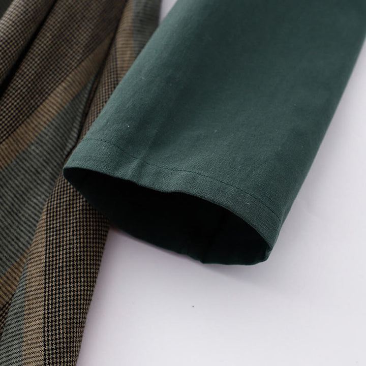 Robe midi en coton à manches longues et poches, ornée d'un revers en forme de Buddha Stones et de blocs de couleur. - image 5