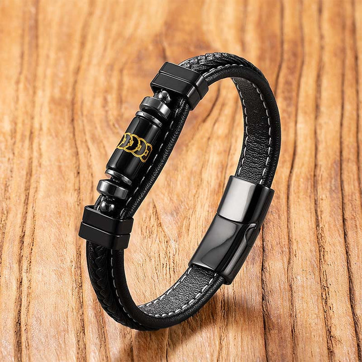 Bracelet de protection et d'équilibre en onyx noir, cuir et acier titane, orné du symbole du dragon Om Mani Padme Hum et de Buddha Stones . - Onyx noir Cinq pièces - 18-22 cm - image 6