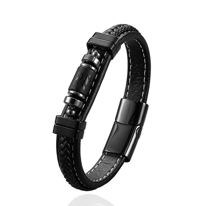 Bracelet de protection et d'équilibre en onyx noir, cuir et acier titane, orné du symbole du dragon Om Mani Padme Hum et de Buddha Stones . - image 11