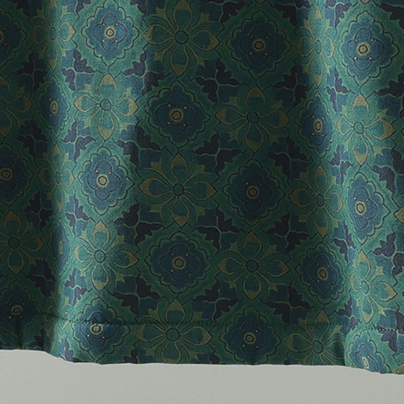 Robe midi en coton à manches longues, col montant, boutons brandebourg et motif floral, ornée de Buddha Stones - image 8