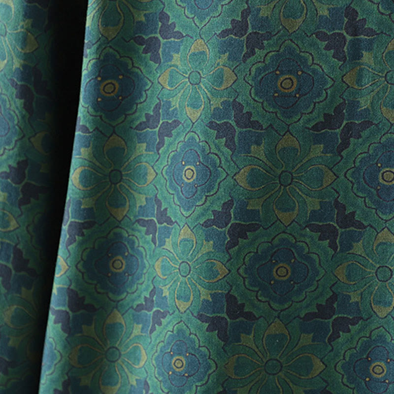 Robe midi en coton à manches longues, col montant, boutons brandebourg et motif floral, ornée de Buddha Stones - image 9