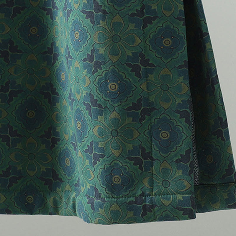 Robe midi en coton à manches longues, col montant, boutons brandebourg et motif floral, ornée de Buddha Stones - image 7