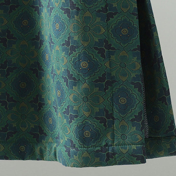 Robe midi en coton à manches longues, col montant, boutons brandebourg et motif floral, ornée de Buddha Stones - image 7