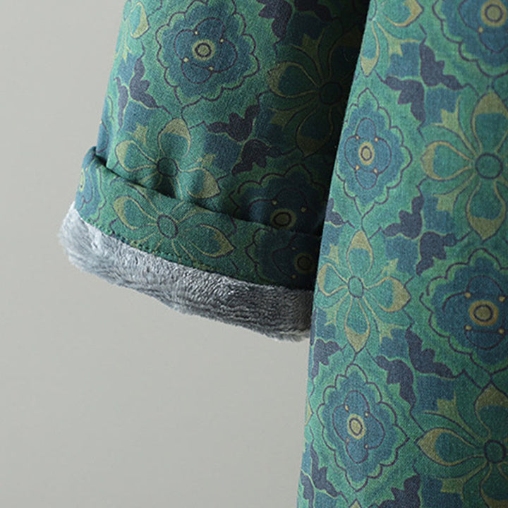 Robe midi en coton à manches longues, col montant, boutons brandebourg et motif floral, ornée de Buddha Stones - image 6