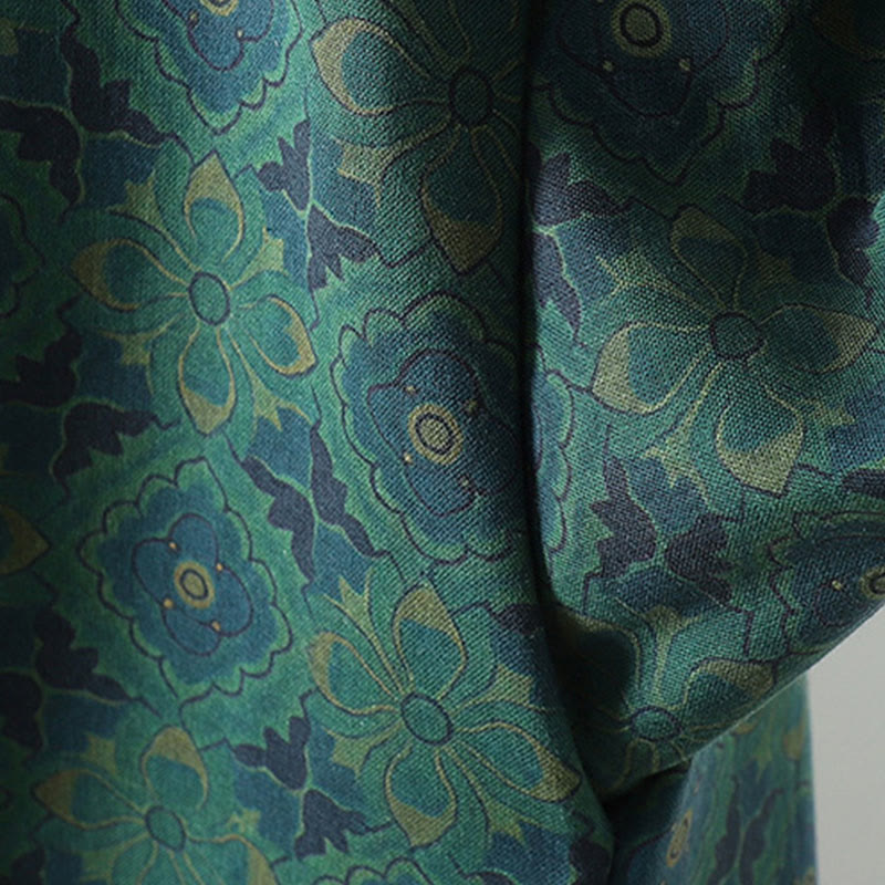 Robe midi en coton à manches longues, col montant, boutons brandebourg et motif floral, ornée de Buddha Stones - image 10