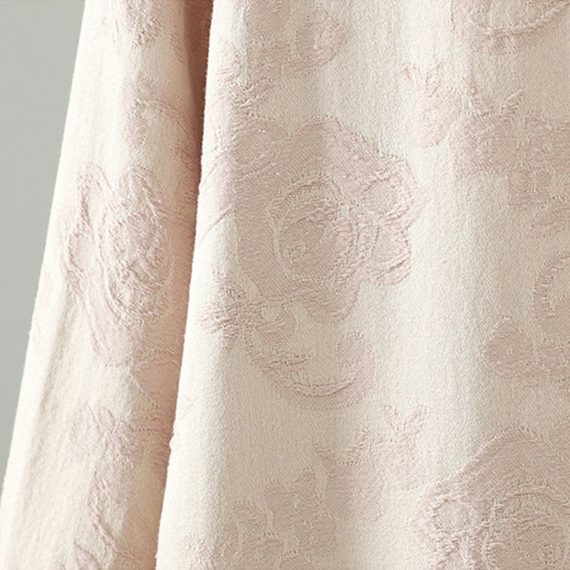 Robe midi en coton à manches longues, col montant, boutons brandebourg et broderie florale, ornée de Buddha Stones - image 7