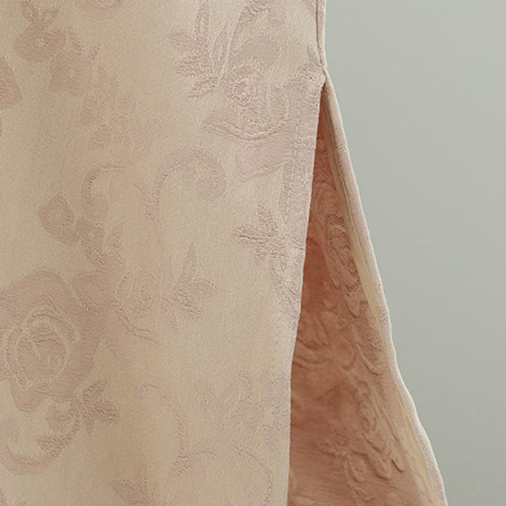 Robe midi en coton à manches longues, col montant, boutons brandebourg et broderie florale, ornée de Buddha Stones - image 9