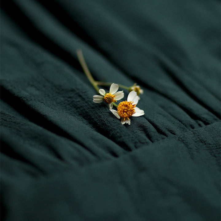 Robe midi en coton uni à manches longues, col en V et poches, ornée de boutons grenouille, Buddha Stones - image 6