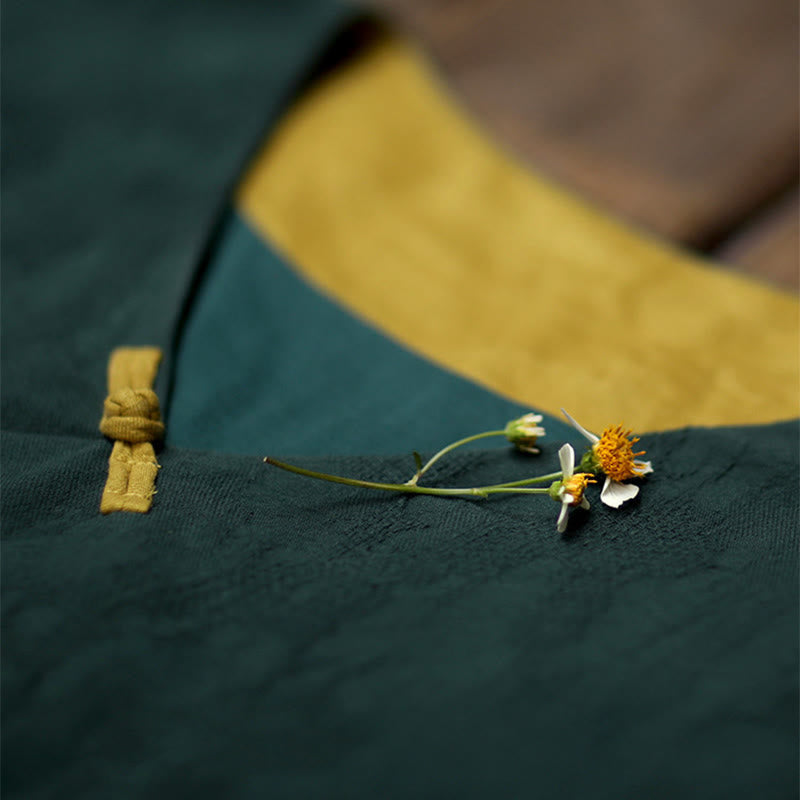 Robe midi en coton uni à manches longues, col en V et poches, ornée de boutons grenouille, Buddha Stones - image 10