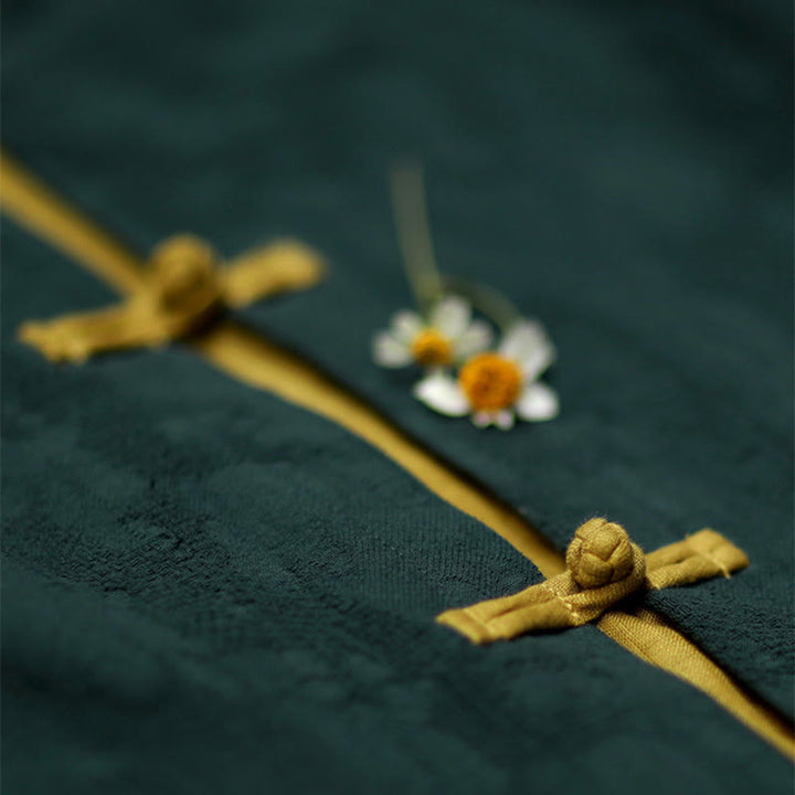 Robe midi en coton uni à manches longues, col en V et poches, ornée de boutons grenouille, Buddha Stones - image 9