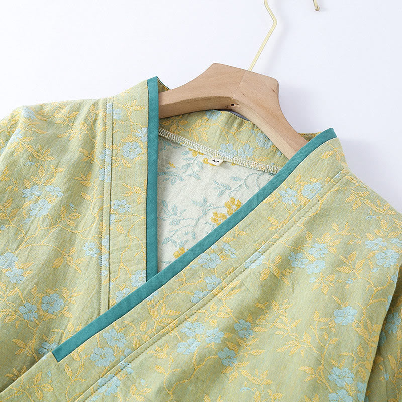 Ensemble pyjama en coton 2 pièces avec poches, motif floral coloré à manches longues et col en V, Buddha Stones. - image 1