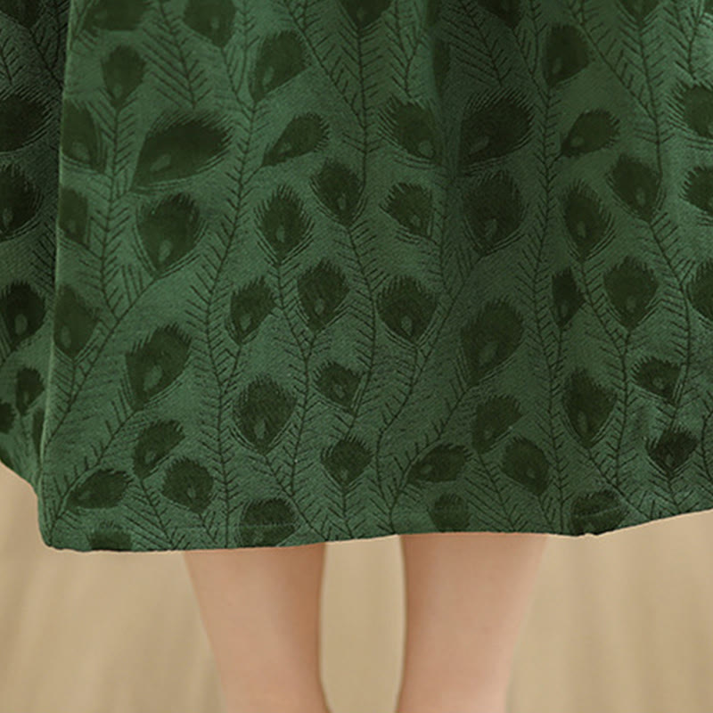 Robe midi en coton à manches longues, col montant et motif de feuilles de Buddha Stones , avec poches - image 7