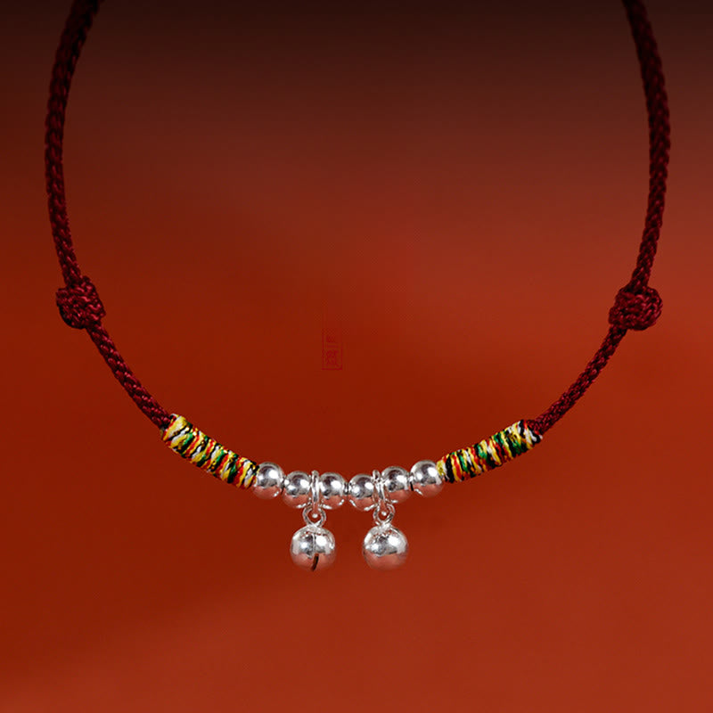 Collier pour chats et petits chiens avec clochette argentée, cordon rouge et noir et Buddha Stones - image 3