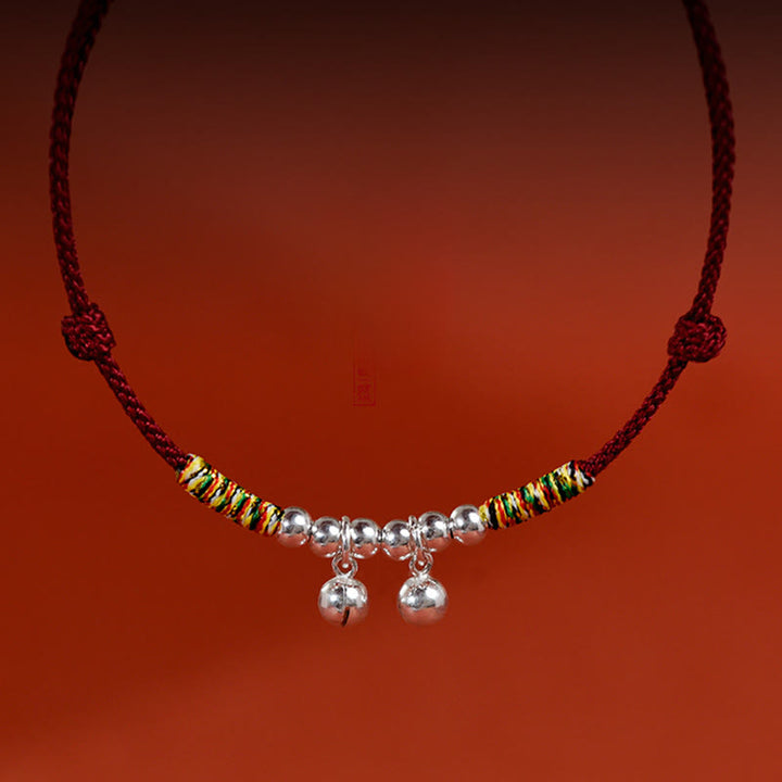 Collier pour chats et petits chiens avec clochette argentée, cordon rouge et noir et Buddha Stones - image 3