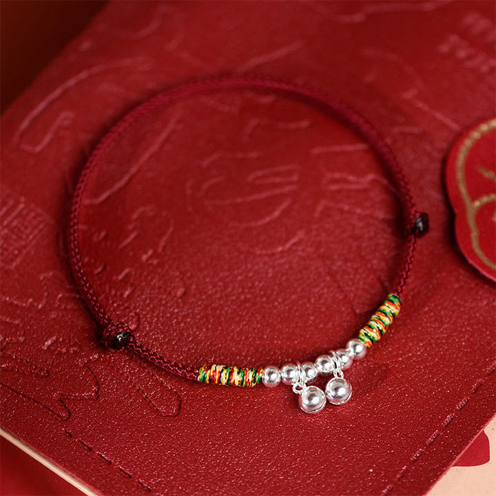 Collier pour chats et petits chiens avec clochette argentée, cordon rouge et noir et Buddha Stones - image 2