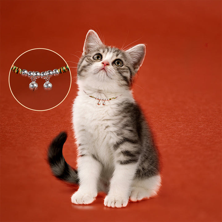 Collier pour chats et petits chiens avec clochette argentée, cordon rouge et noir et Buddha Stones - image 15