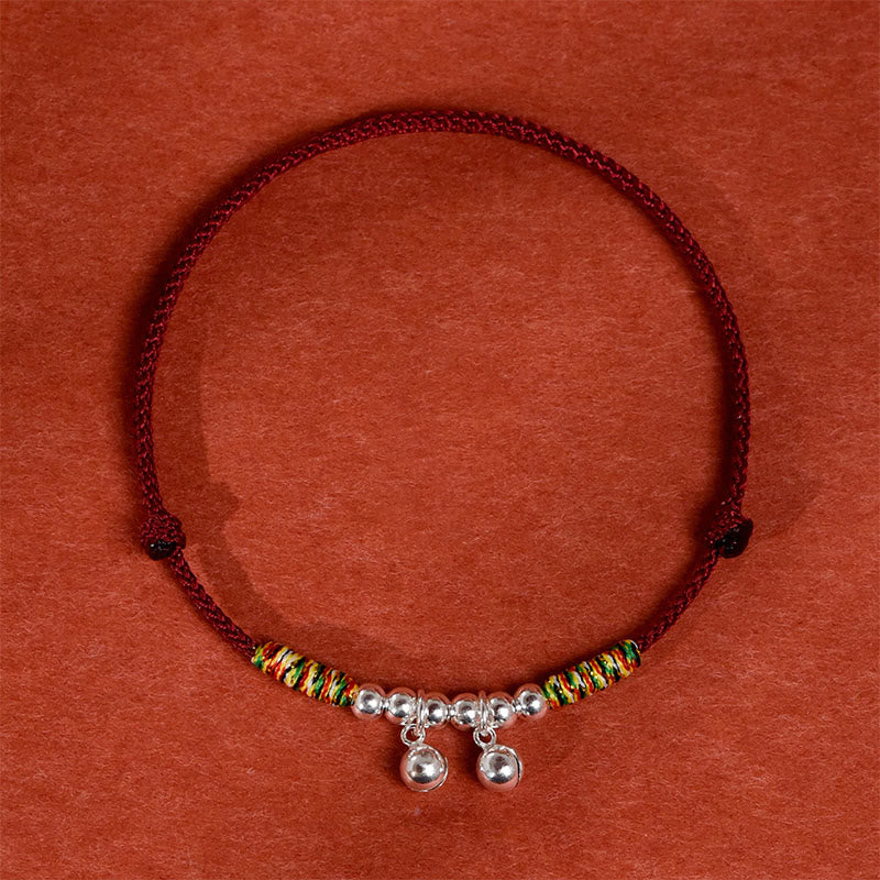 Collier pour chats et petits chiens avec clochette argentée, cordon rouge et noir et Buddha Stones - image 1