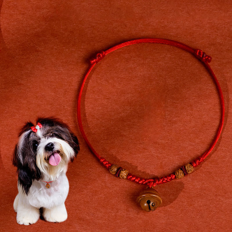 Buddha Stones, corde rouge, perle en bois de pêcher, clochette, résistance réglable, collier pour chats et petits chiens - Corde rouge - 50-65 cm - image 0
